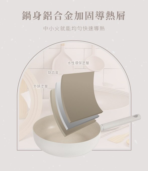 LMG x Albee 限量聯名系列 B ) 法式不沾炒鍋28cm -燕麥奶茶