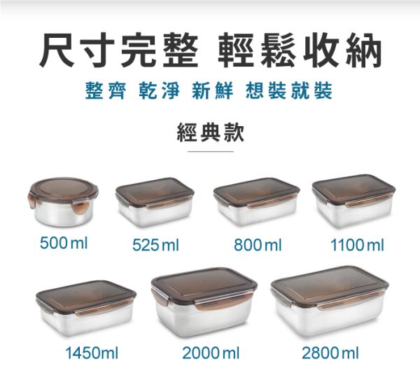 鍋寶316不鏽鋼保鮮盒4件組(800ml*1、1100ml*2、1450ml*1)