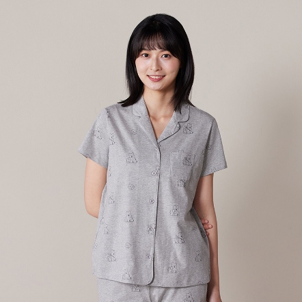 DINOTAENG X 台灣品牌Yvonne Collection 聯名家居用品系列 QUOKKA & BOBO 印花短袖開襟上衣