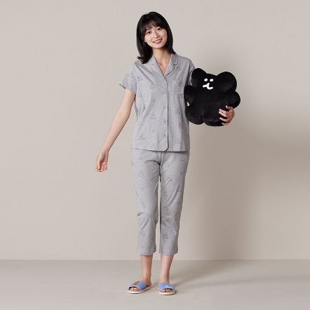 DINOTAENG X 台灣品牌Yvonne Collection 聯名家居用品系列 QUOKKA & BOBO 印花短袖開襟上衣