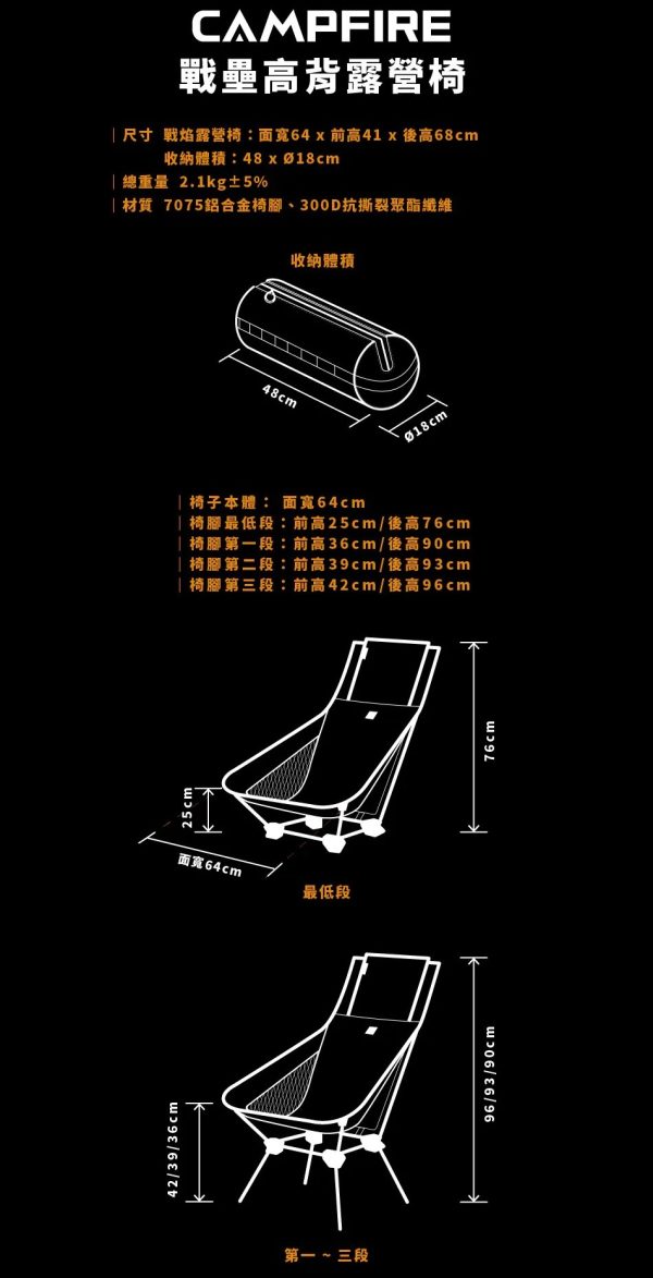 GODZILLA 哥吉拉 戰壘高背露營椅3 【預購】CAMPFIRE X GODZILLA 聯名系列 GODZILLA 哥吉拉 戰壘高背露營椅